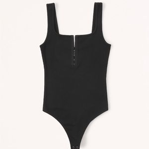Seamless Rib Fabric Hook-and-Eye Henley Bodysuit